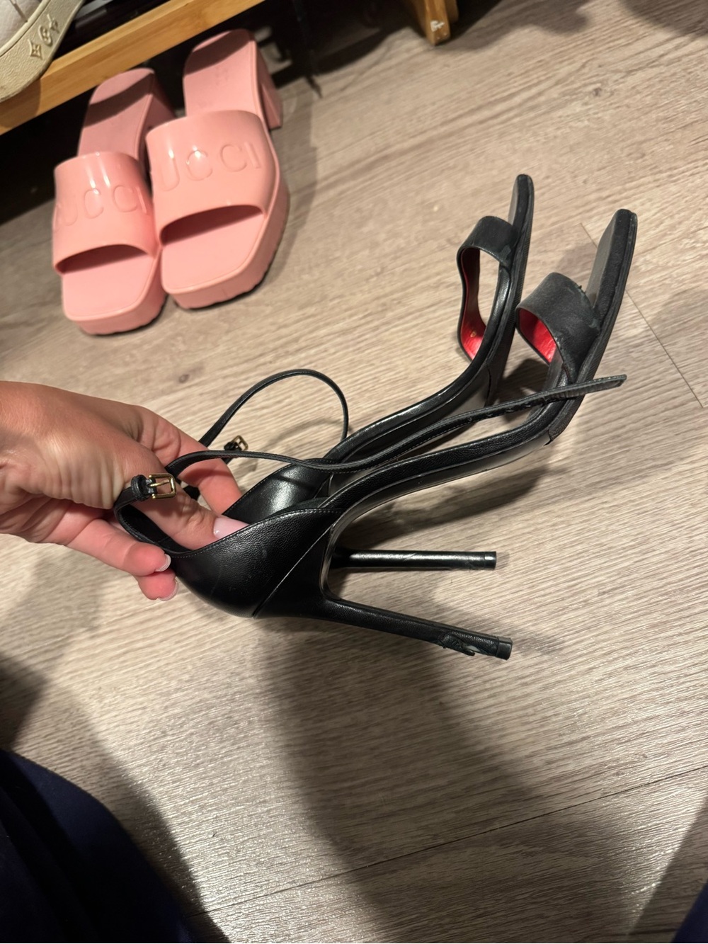 Saint Laurent Black Leather Square-Toe Stiletto Sandals - Picture 2 of 3
